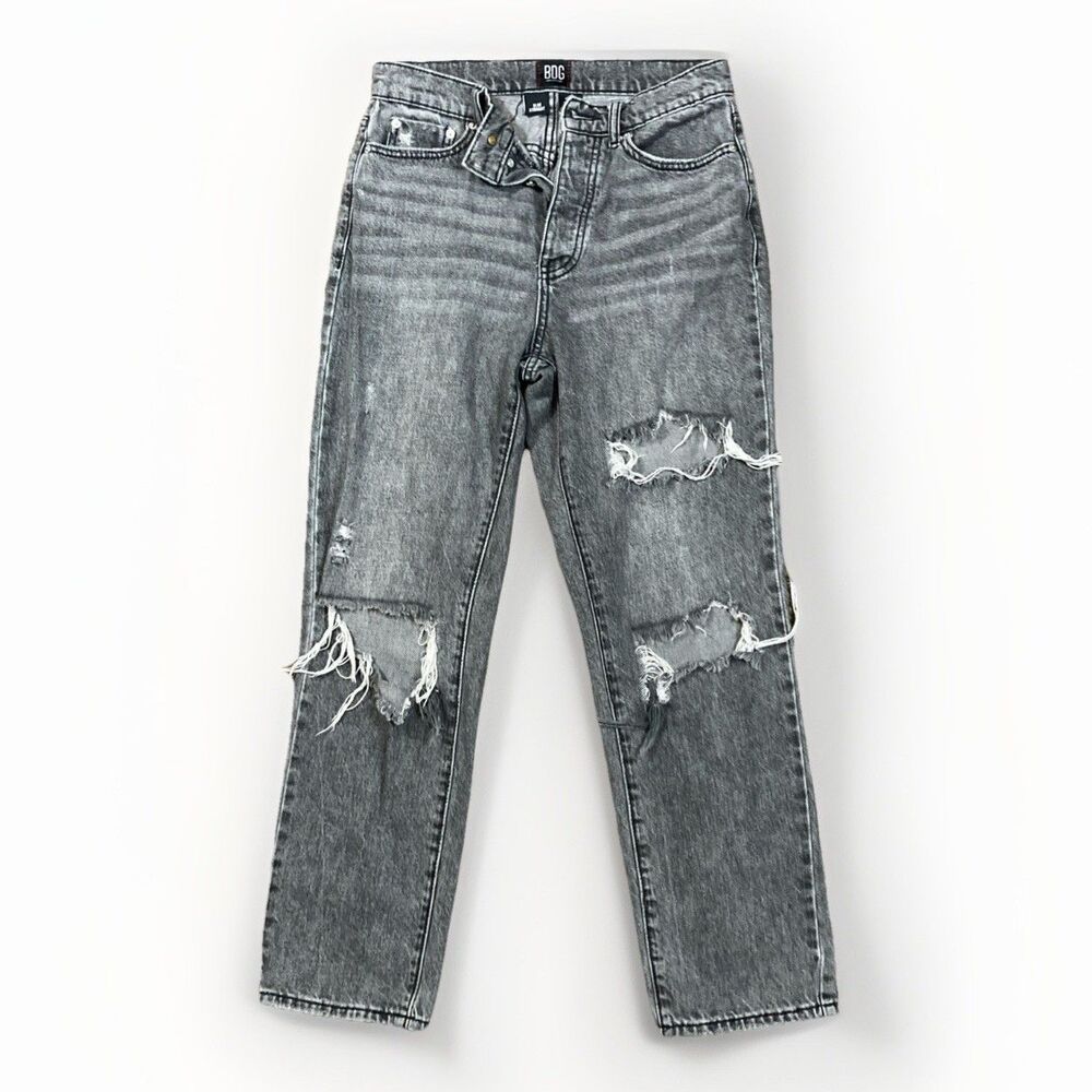 BDG Dark Grey Distressed Rips High Rise Slim Straight Jeans Size 26